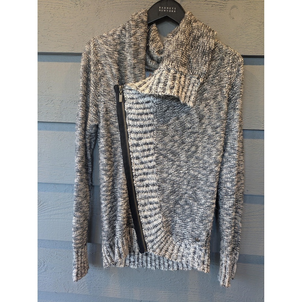 Element Sweater Womens Medium Gray Cowl Neck Full Zip Asymmetrical Chunky Knit